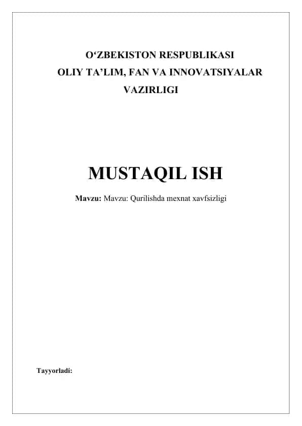 Qurilishda Mexnat Xavfsizligi