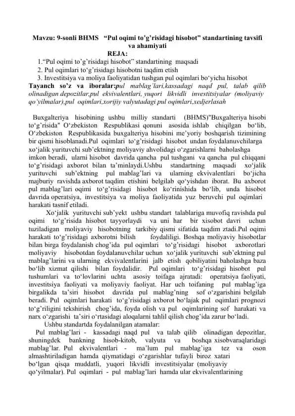 Pul oqimi to’g’risidagi hisobot standarti