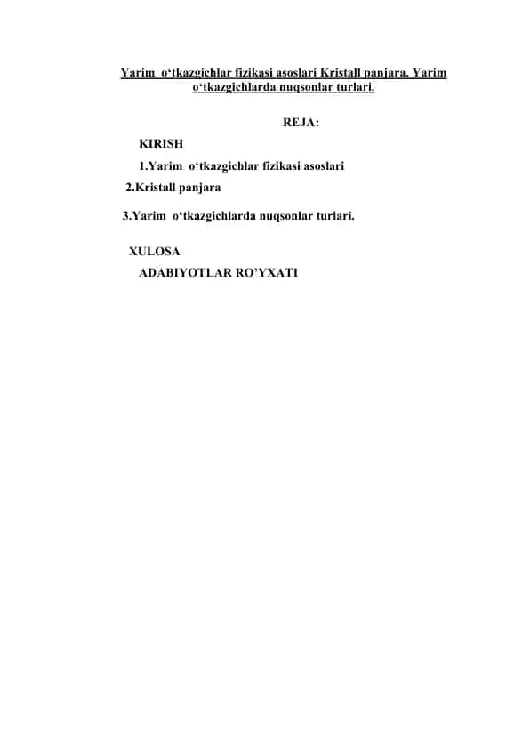 Yarim o‘tkazgichlar fizikasi asoslari