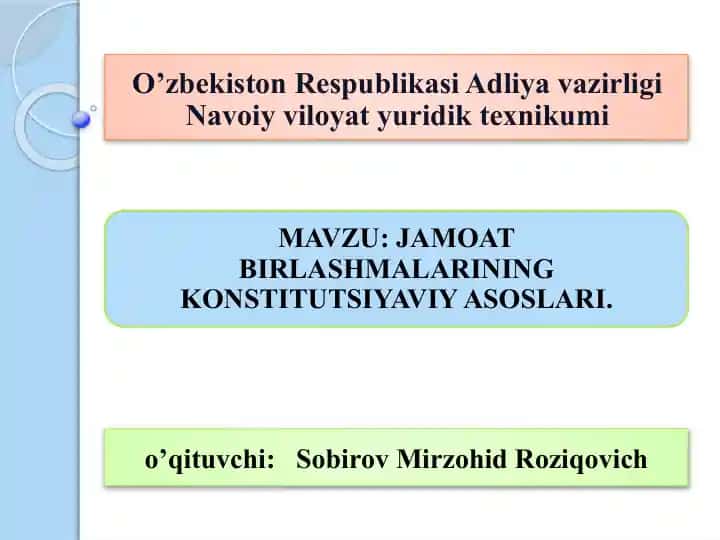 Jamoat birlashmalarining tizimi, turlari va faoliyati