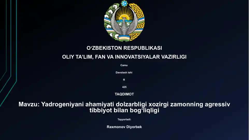 Yadrogeniyani ahamiyati dolzarbligi xozirgi zamonning agressiv tibbiyot bilan bogʻliqligi