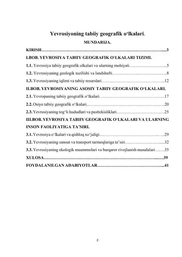 Yevrosiyoning tabiiy geografik o‘lkalari
