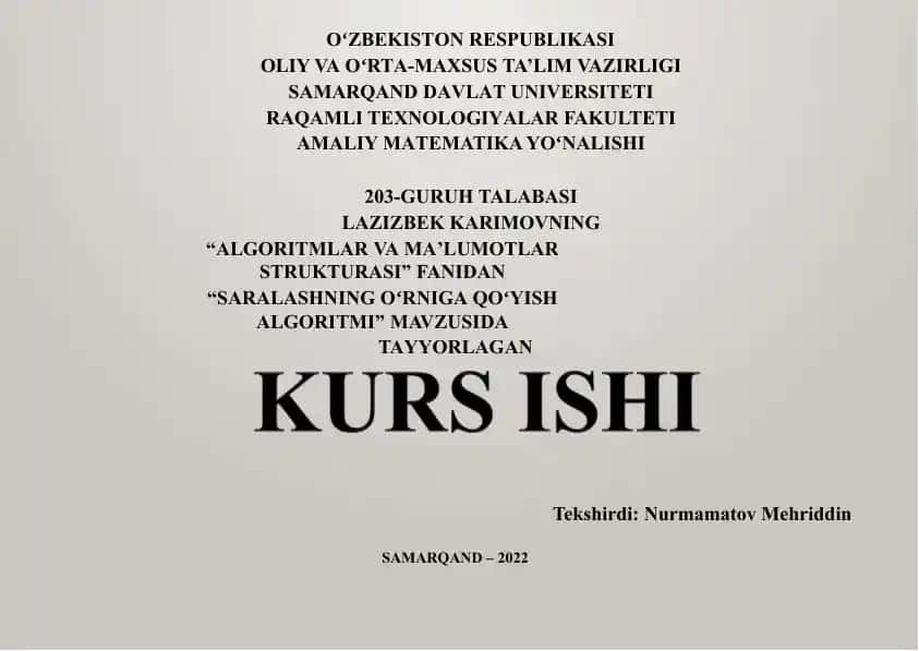 Saralashning o‘rniga qo‘yish (Insertion sort) algoritmi