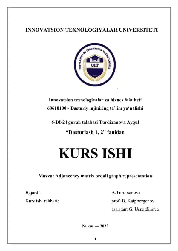 Dasturiy Injiniring Ta'lim Yo‘nalishi Kurs Ishi