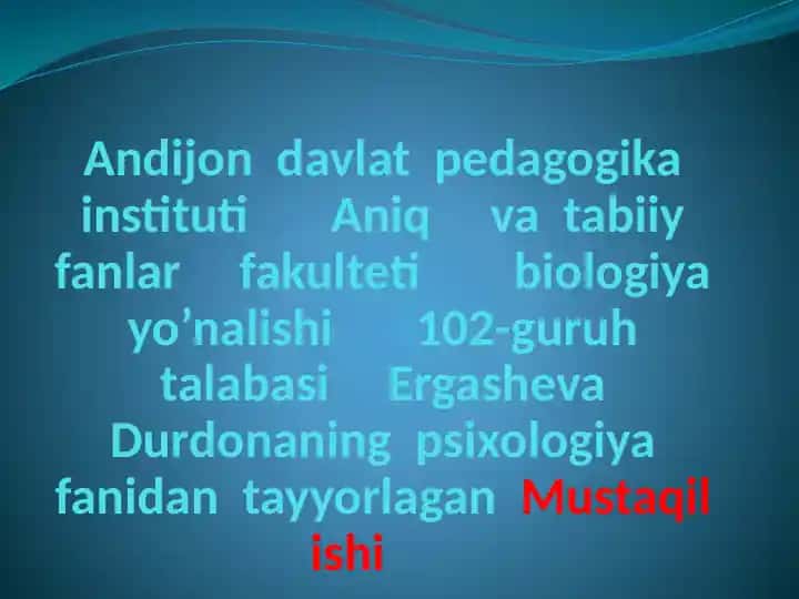 Psixologiya fanidan Mustaqil ish