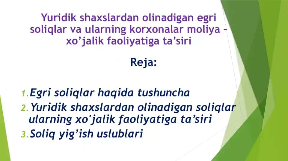 Egri Soliqlar va ularning Korxonalar Moliya-Xo’jalik Faoliyati