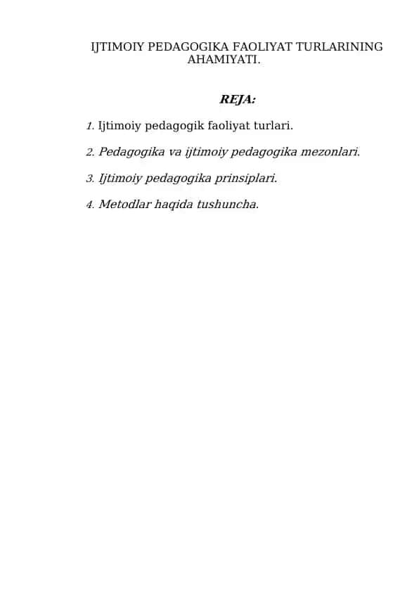 Ijtimoiy Pedagogika Faoliyat Turlarining Ahamiyati