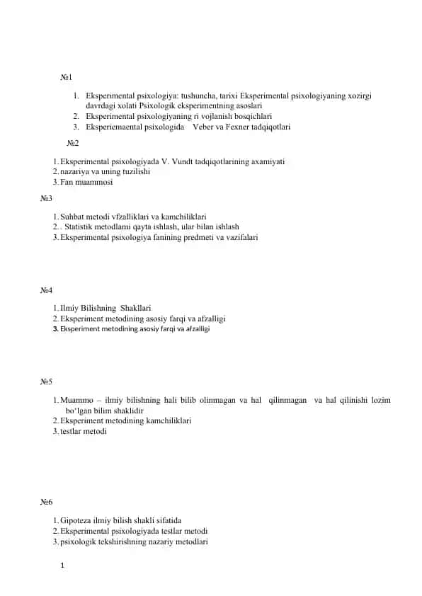 Eksperimental psixologiya fanining predmeti va vazifalari