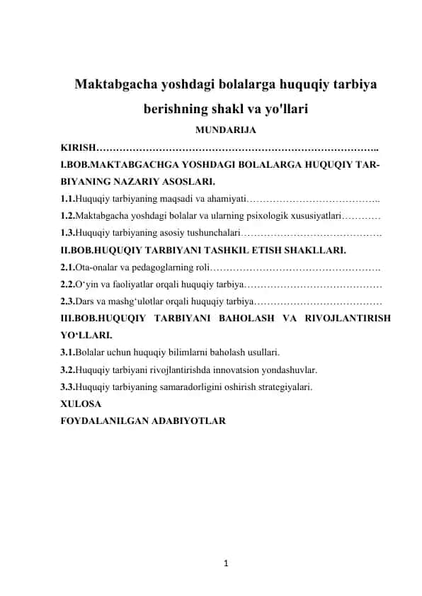 Maktabgacha yoshdagi bolalarga huquqiy tarbiya berishning shakl va yo‘llari