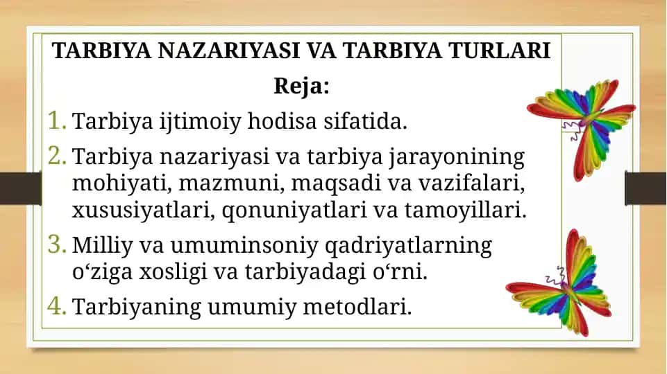 TARBIYA NAZARIYASI VA TARBIYATURLARI