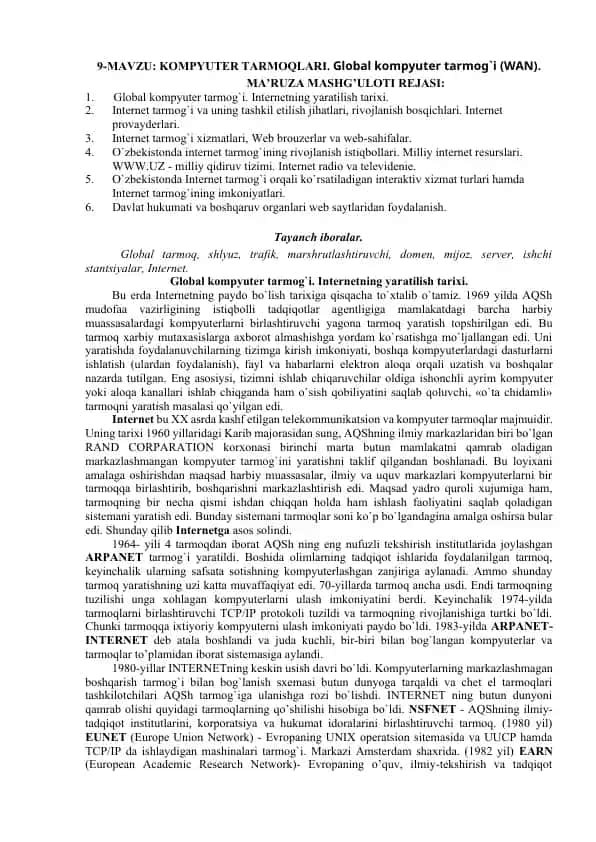 Intеrnеt tarmog`ini o`rganish