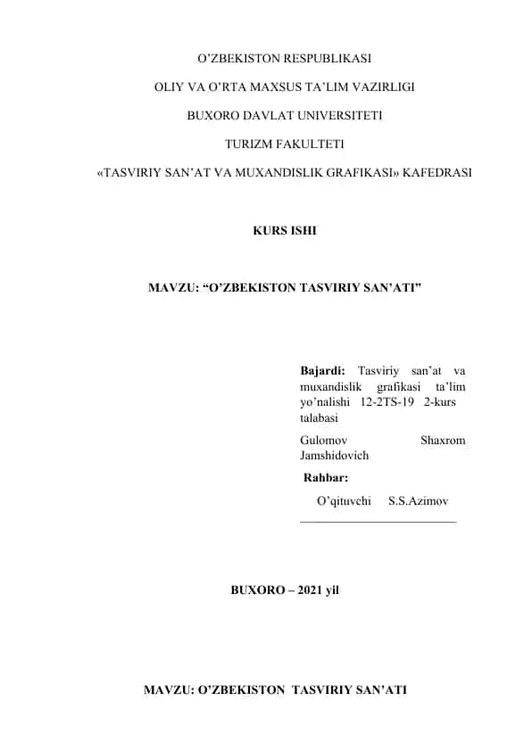 “O’ZBEKISTON TASVIRIY SAN’ATI”