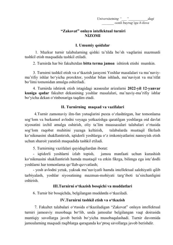 Onlayn intellektual turniri "Zakovat"