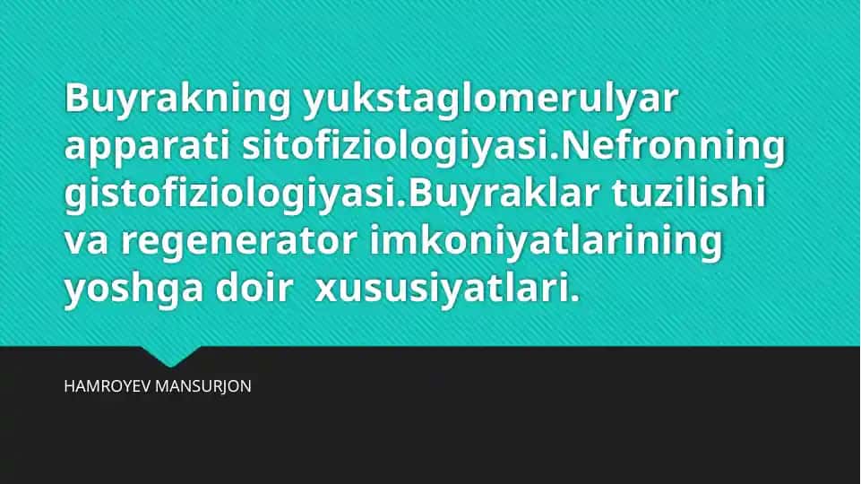 Buyrakning Yukstaglomerulyar Apparati Sitofiziologiyasi