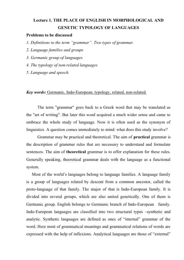 THE PLACE OF ENGLISH IN MORPHOLOGICAL AND GENETIC TYPOLOGY OF LANGUAGES