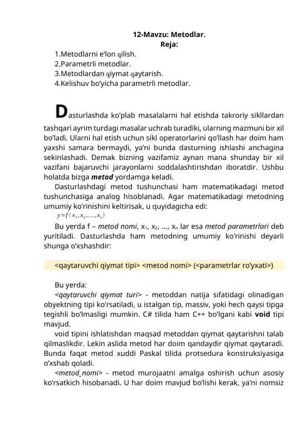 Metodlar