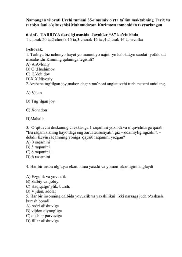 Tarix darsi "Hayot va Tarbiya"