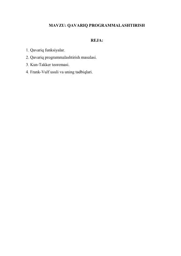QAVARIQ PROGRAMMALASHTIRISH