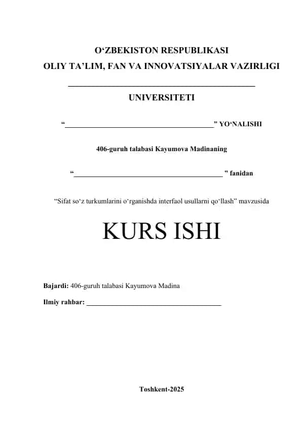 Sifat so‘z turkumlarini o‘rganishda interfaol usullarni qo‘llash