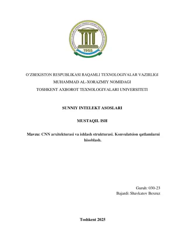 SUNNIY INTELEKT ASOSLARI mustaqil ish