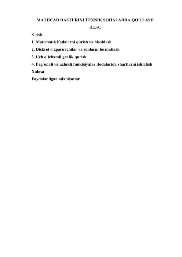 MATHCAD DASTURI