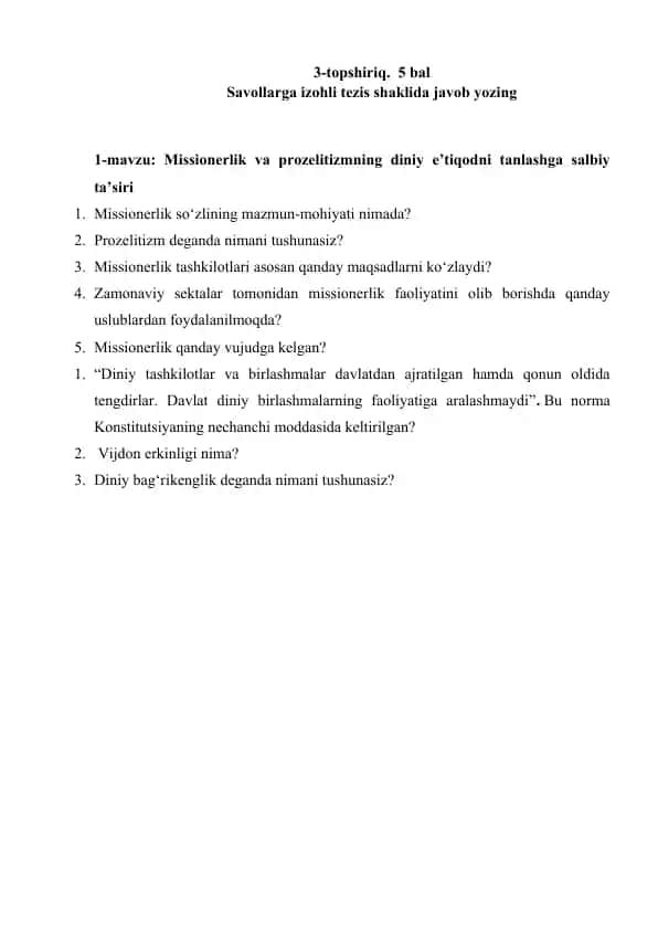 Missionerlik va prozelitizmning diniy e’tiqodni tanlashga salbiy ta’siri