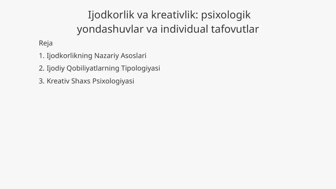 Ijodkorlikning Nazariy Asoslari