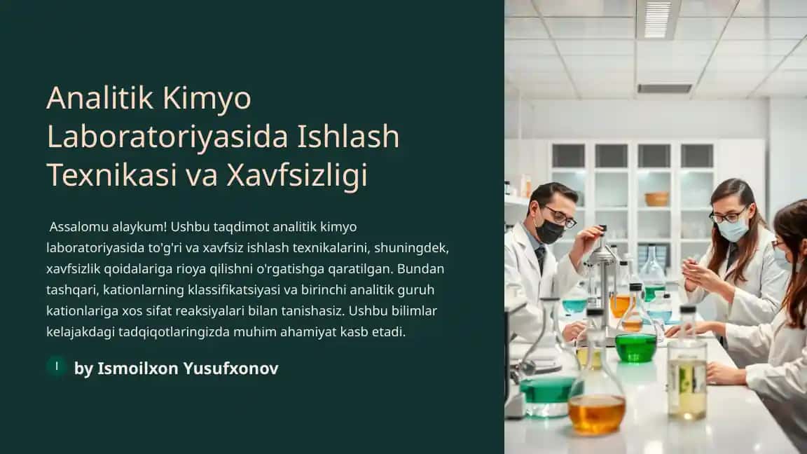 Analitik Kimyo Laboratoriyasida Ishlash Texnikasi va Xavfsizligi