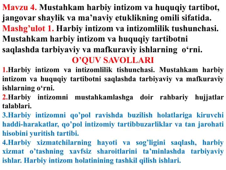 Harbiy intizom va huquqiy tartibot