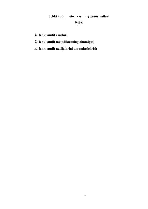Ichki audit metodikasining xususiyatlari