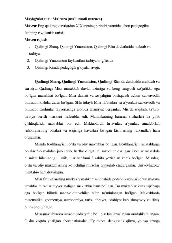 Misrning Ta'lim-Tarbiya Tizimi