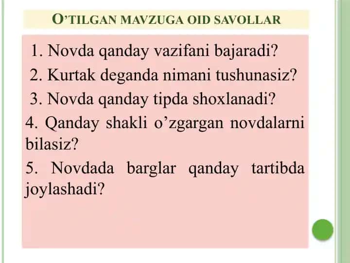 O’tilgan mavzuga oid savollar