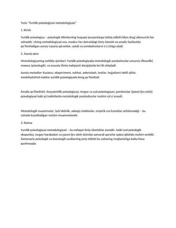 Yuridik psixologiyasi metodologiyasi