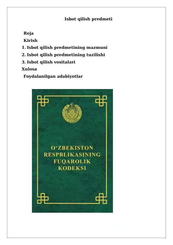 Isbot qilish predmeti