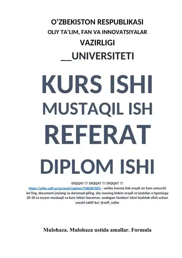 Kurs ishi: Matematik mantiq – Mulohazalar va ularda mantiqiy amallar