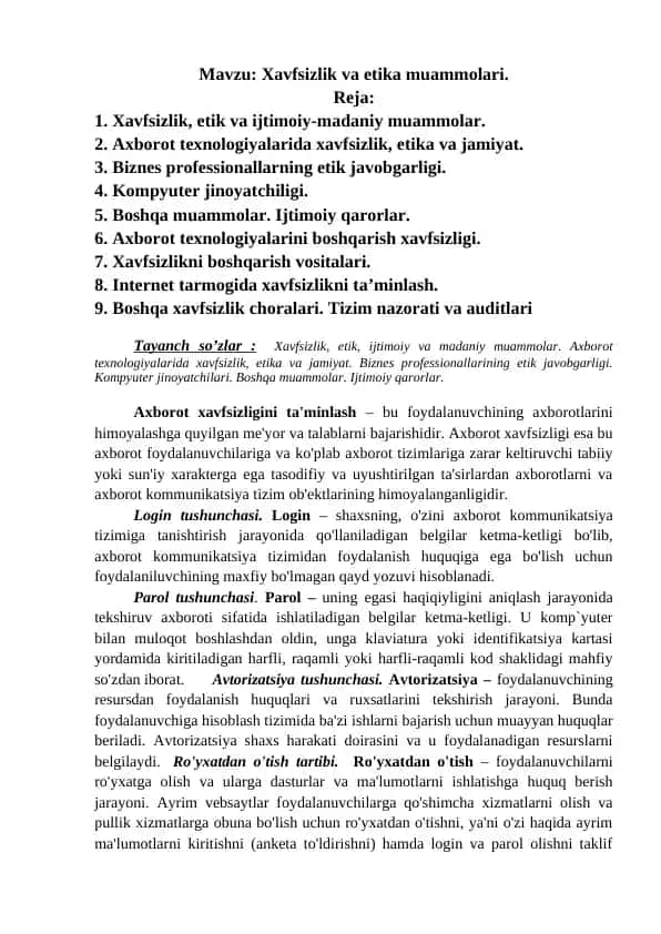 Xavfsizlik va etika muammolari