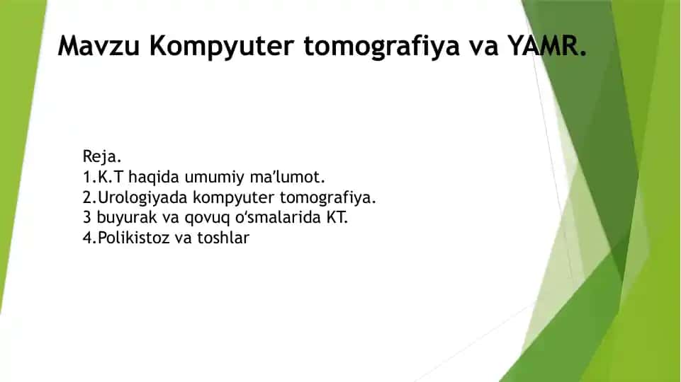 urologiya Kompyuter tomografiyasi(KT) va YAMR urologiya