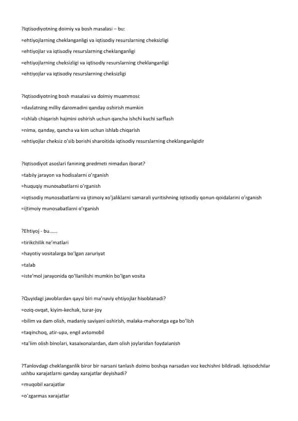 Iqtisodiyotning bosh masalasi va doimiy muammosi