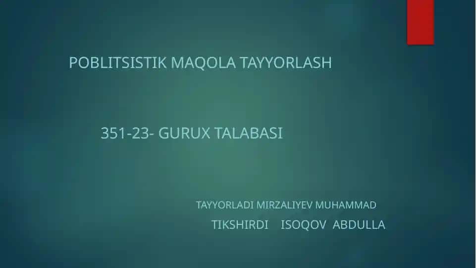 Poblististik Maqola Tayyorlash