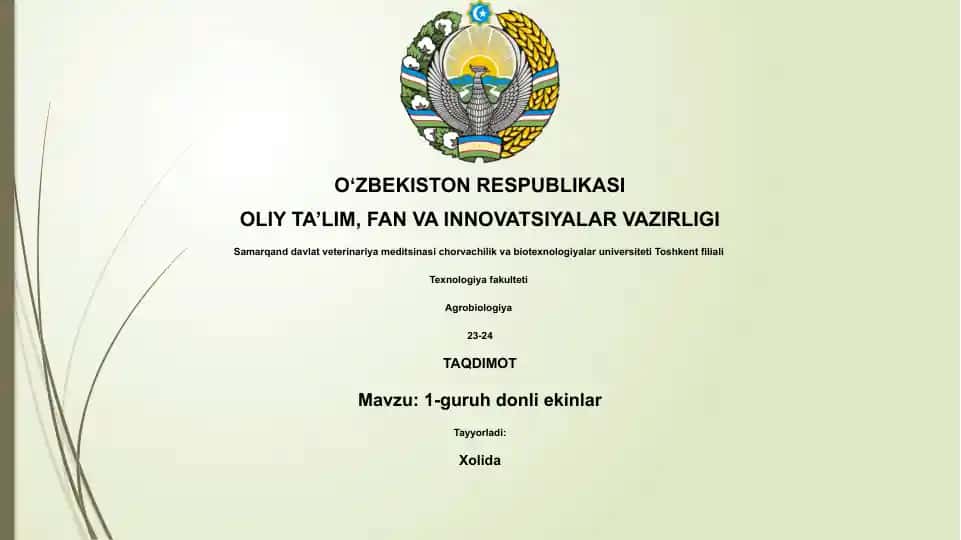 1-guruh don ekinlarining umumiy tavsifi