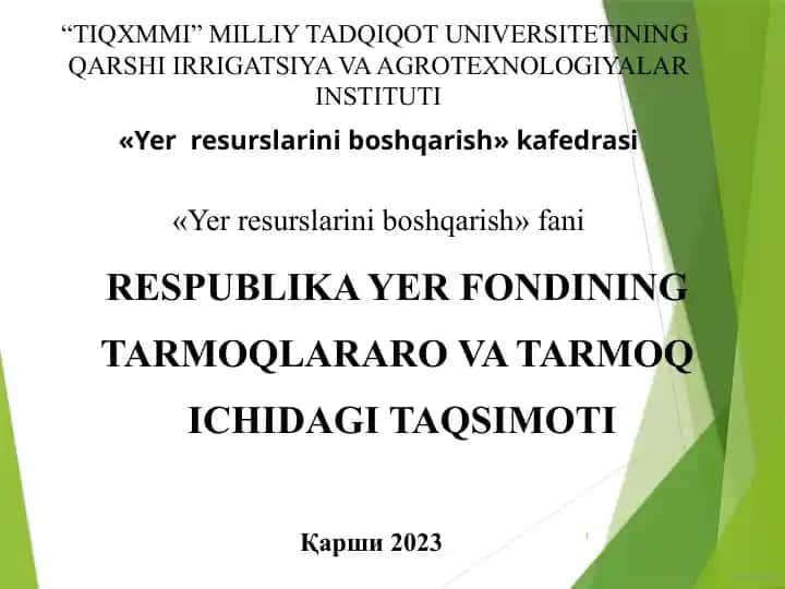 RЕSPUBLIKA YER FONDINING TARMOQLARARO VA TARMOQ ICHIDAGI TAQSIMOTI