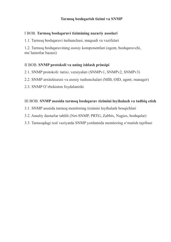 Tarmoq boshqarish tizimi va SNMP