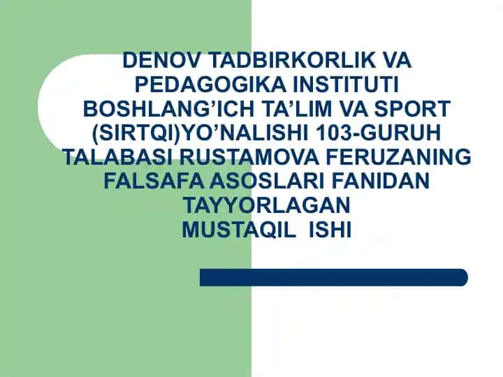 FALSAFA ASOSLARI FANIDAN TAYYORLAGAN OILA NOMUSI VA SHA’NI