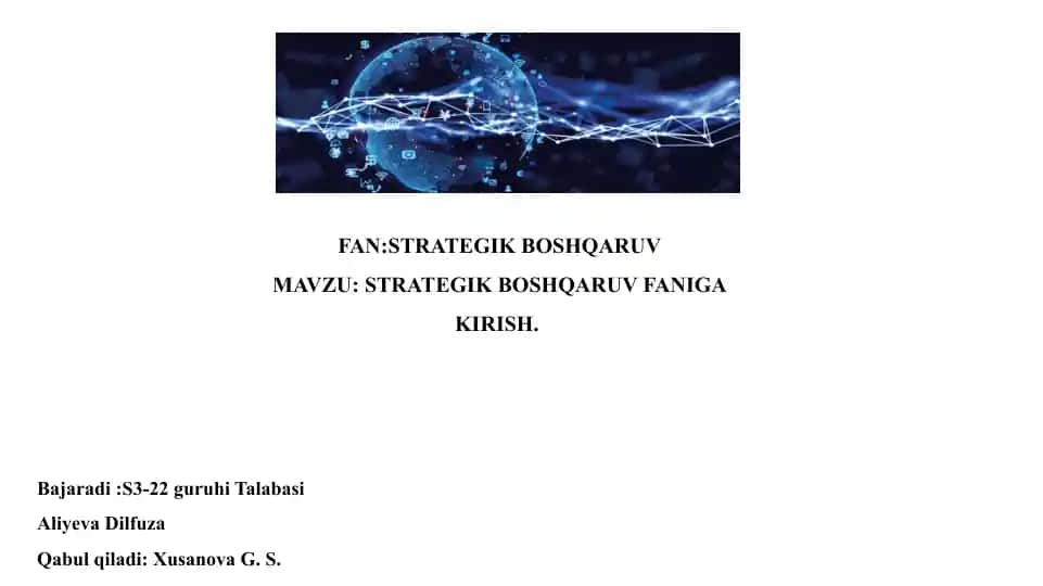STRATEGIK BOSHQARUV FANIGA KIRISH