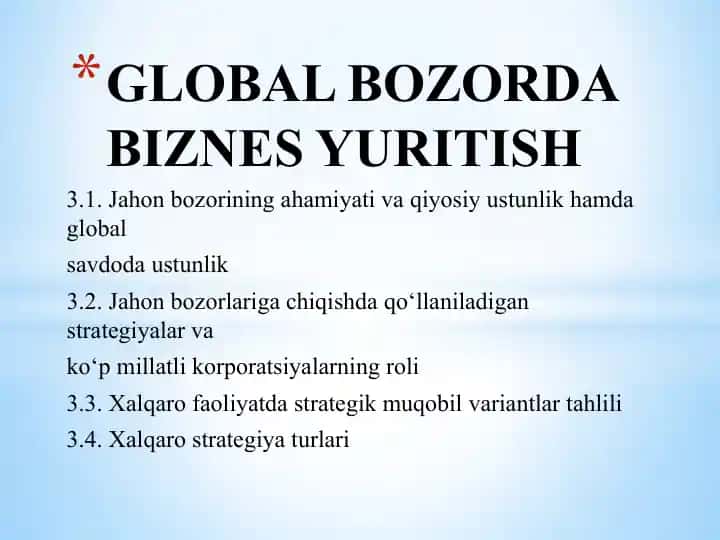 Global bozorda biznes yuritish