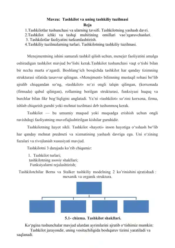 Tashkilot va uning tashkiliy tuzilmasi