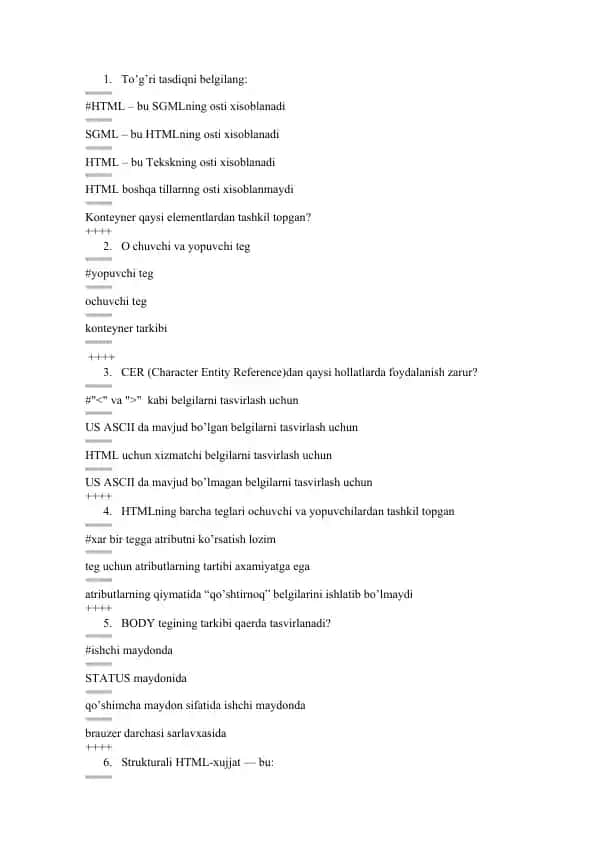 HTML asosiy tushunchalari