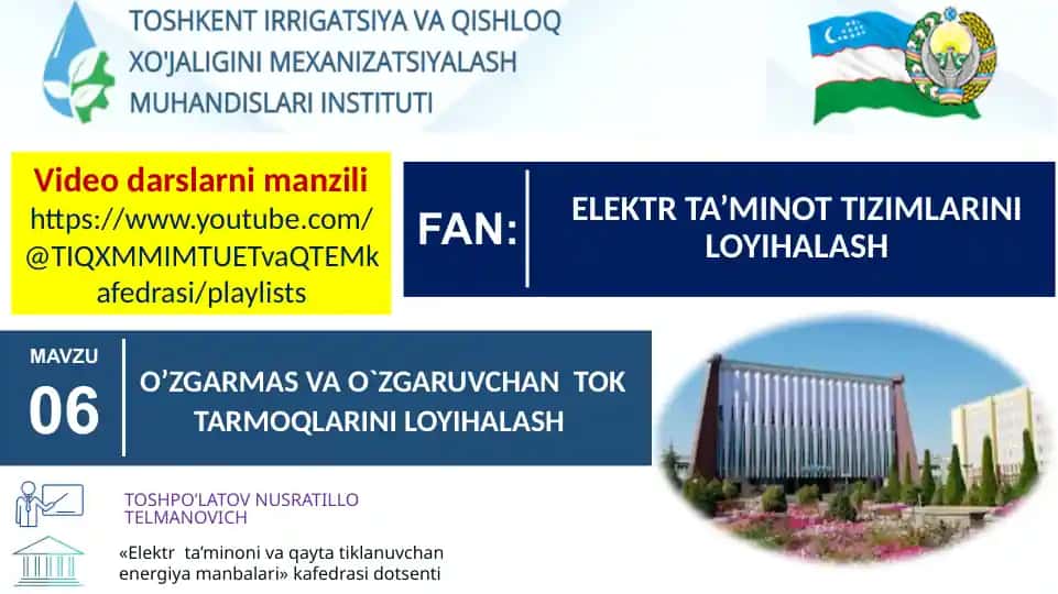 Elektr ta’minoni va qaytatuvchan energiya manbalari