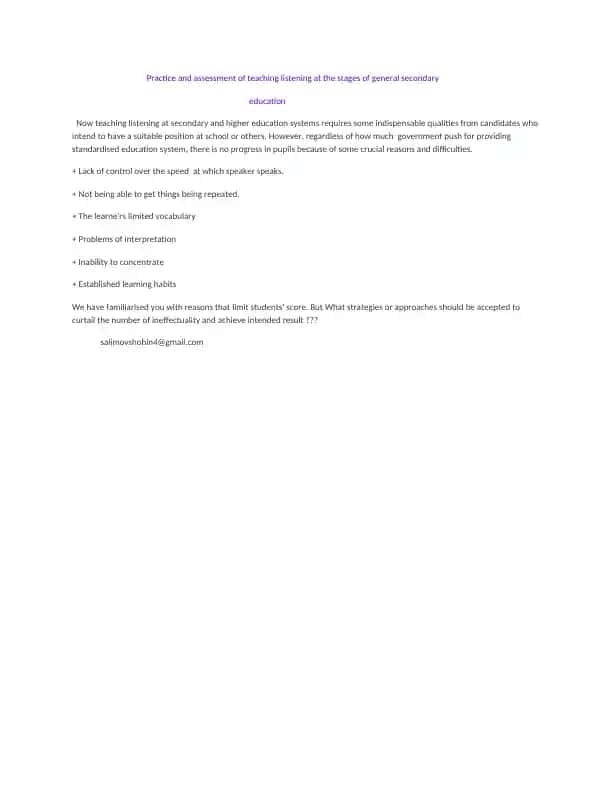 Practice and assessment of teaching listening at the stages of general secondary education