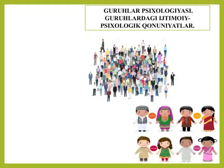 GURUHLAR PSIXOLOGIYASI. GURUHLARDAGI IJTIMOIY-PSIXOLOGIK QONUNIYATLAR